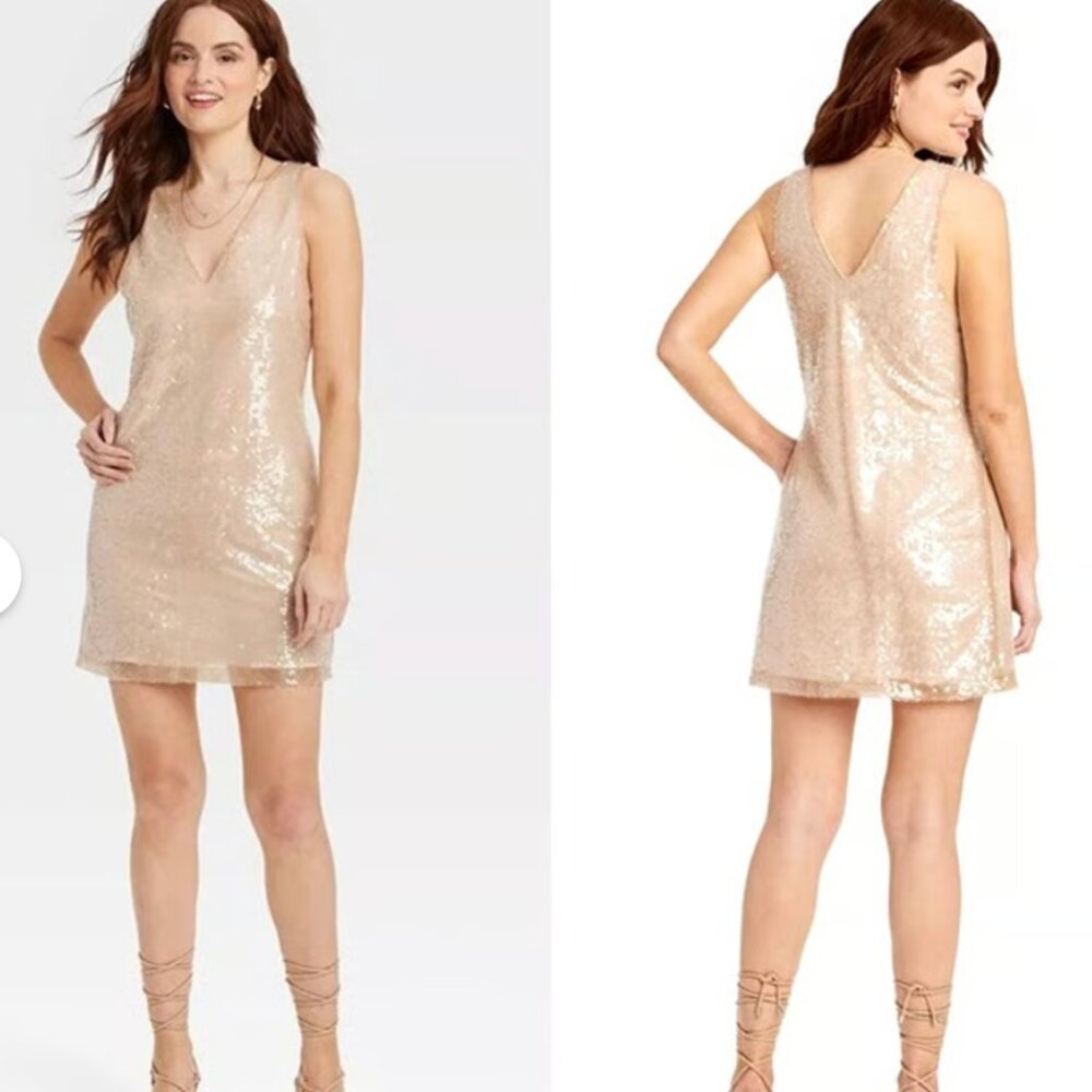 NWT A New Day Women's A-Line V-Neck Mini Sequin Party Dress XS